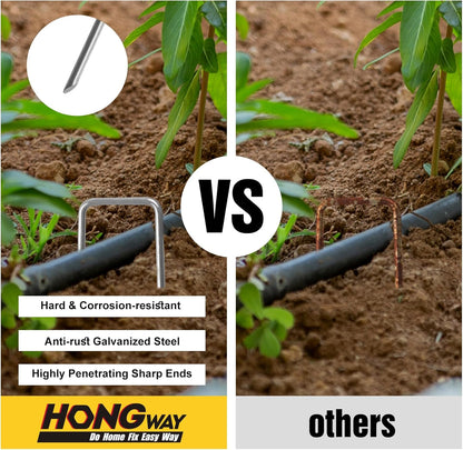 HongWay 120 Pack 6 Inch Landscape Staples 11 Gauge Garden Staples, Galvanized Ground Stakes SOD