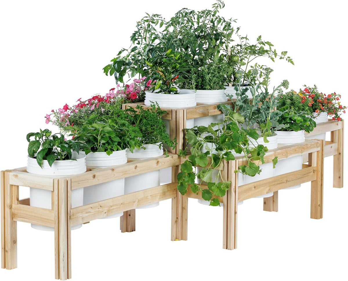 Greenes Fence Two-Tiers Fifteen Bucket Elevated Cedar Wood Garden Frame, 125 in. x 43 in. x 30 in.