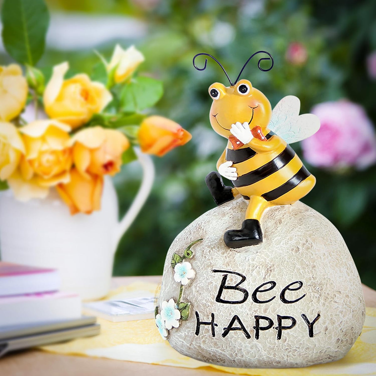 Garden Decor Bee Outdoor Statues Sculpture Bumblebee Figurine for Patio Lawn Porch Yard Backyard