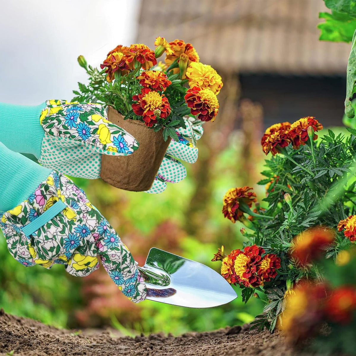 JUMPHIGH Garden Gloves for Women, Floral Gardening Gloves Ladies Soft Breathable Yard Work Glove