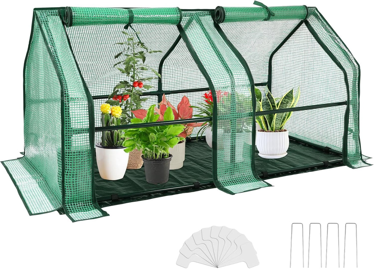 U'Artlines Portable Mini Greenhouse Small Green House with Waterproof Pad and Plant Label 47x24x24