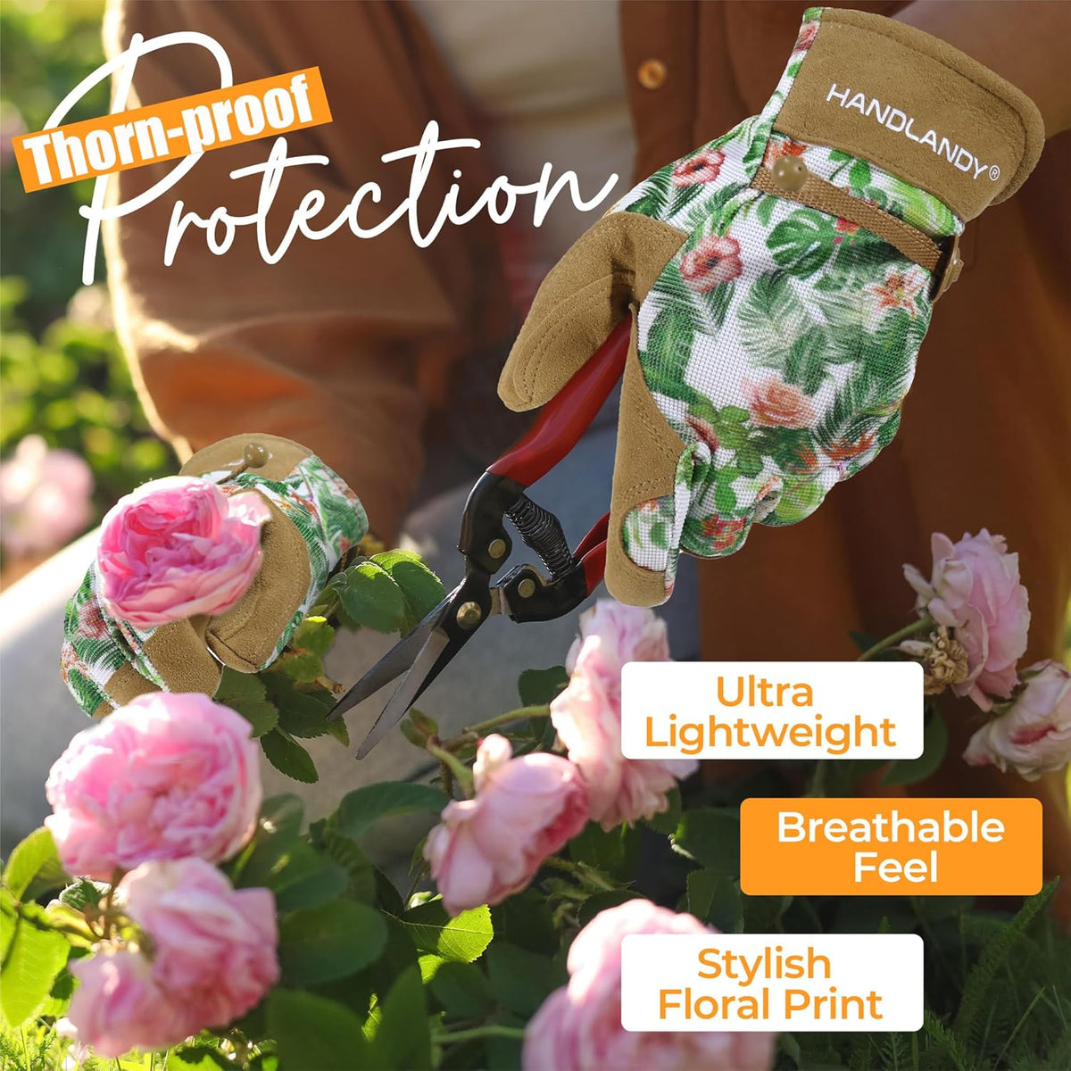 HANDLANDY Gardening Gloves for Women, Breathable Ladies Leather Garden Yard Gloves Best Gift for