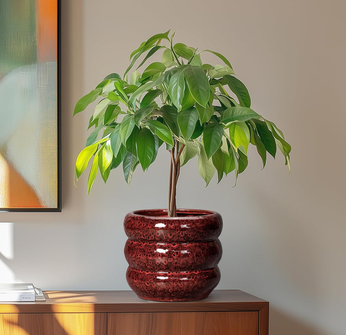SQOWL Ceramic Flower Pots - 8 Inch Planter for Indoor Plants, Ceramic Plant Pot with Drainage Hole