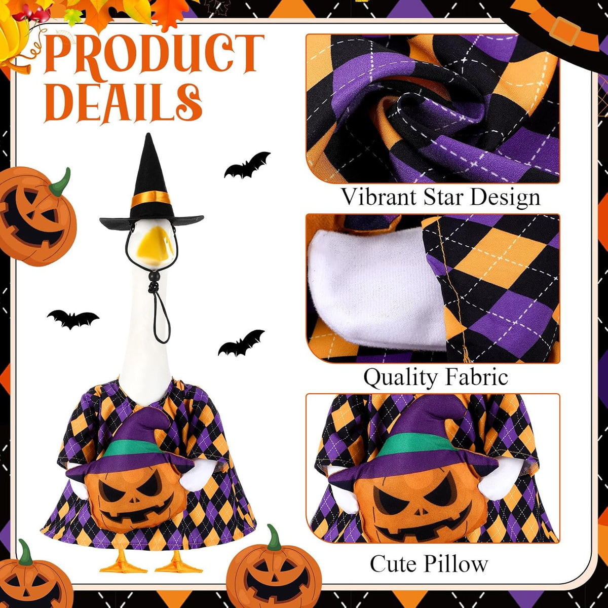 Sanwuta 1 Set Halloween Porch Goose Outfit Pumpkin Pillow Design with Witch Hat for 23" Lawn Cement
