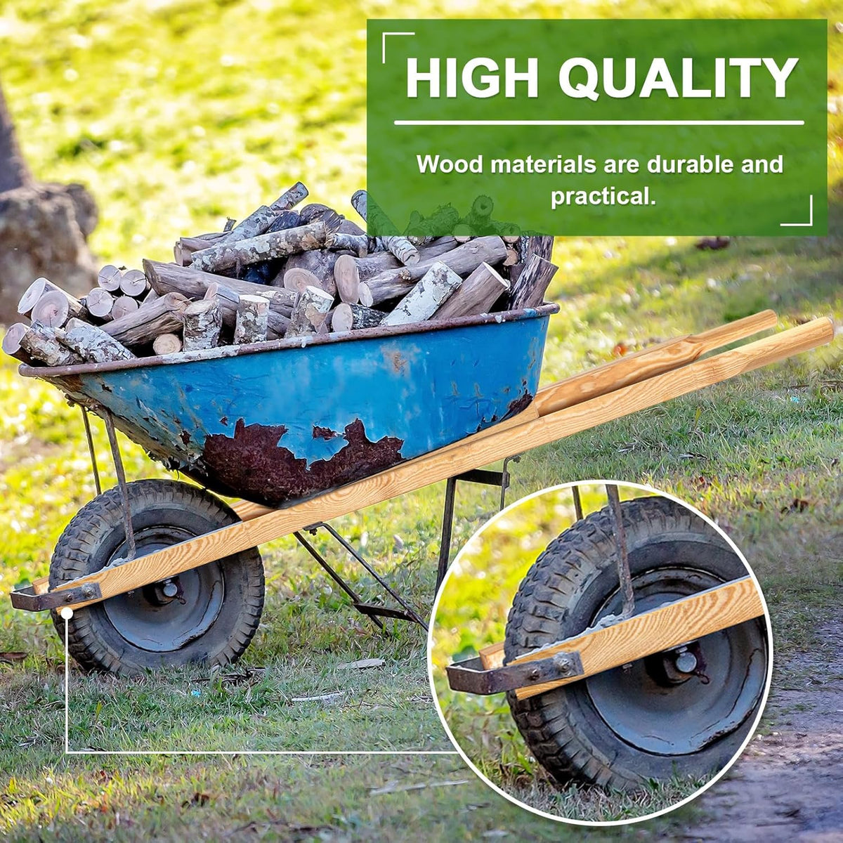 Gisafai 1 Pair Wood Wheelbarrow Handles 60'' Heavy Duty Hardwood Wheelbarrow Replacement Handles
