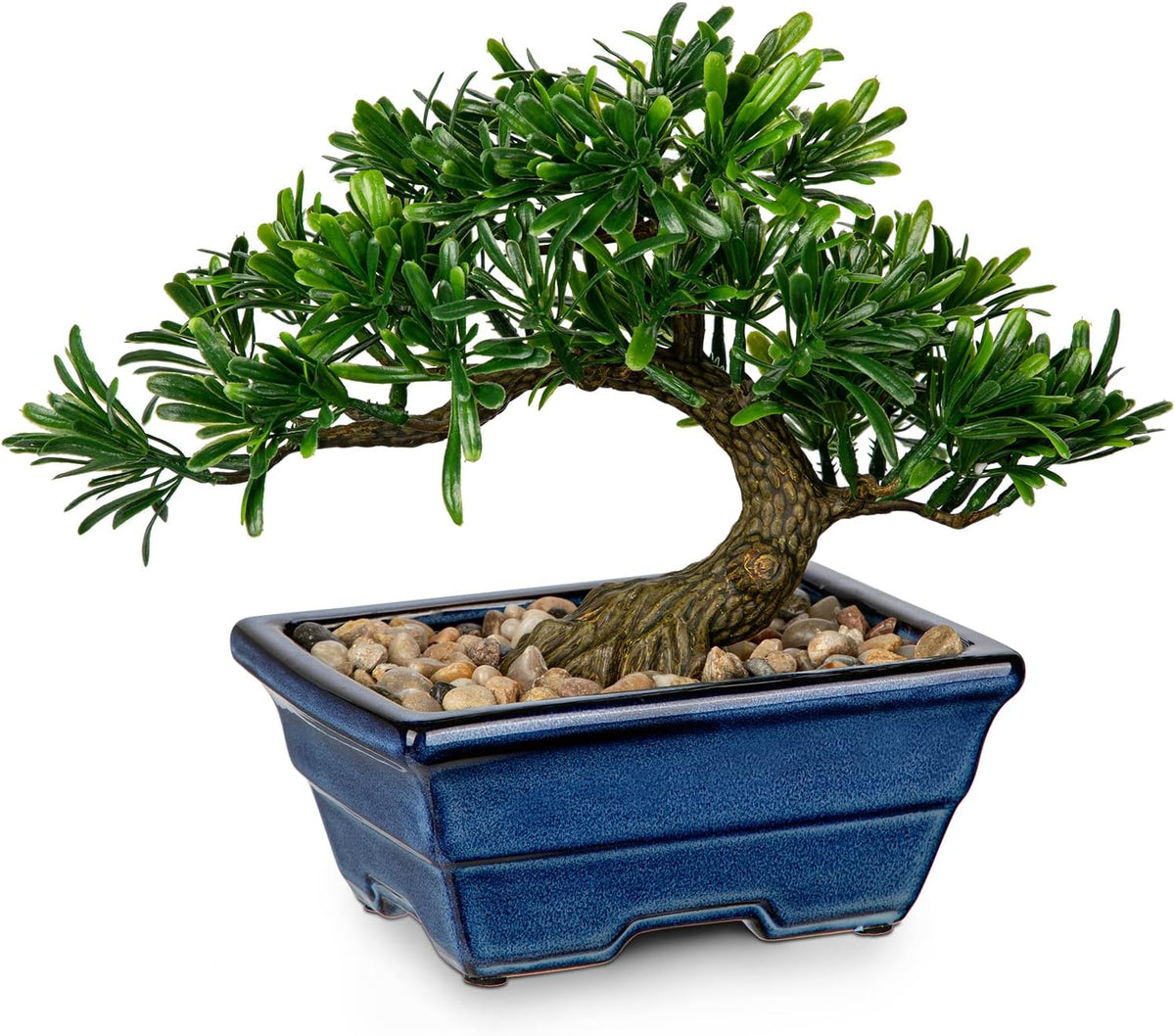 Artificial Bonsai Tree Faux Plants Indoor Small Fake Plants Decor with Blue Ceramic Pots for Home