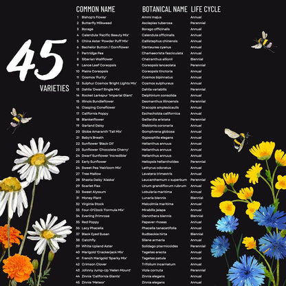 Package of 100,000 Wildflower Seeds - Save The Bees Wild Flower Seeds Collection - 45 Varieties of
