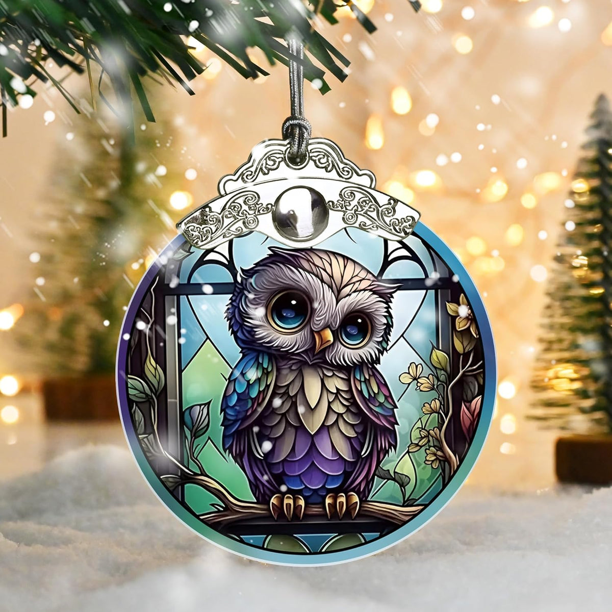 Owl Christmas Ornaments - Stained Glass Holiday Decorations, Tree Ornaments, Xmas Gifts for Owl