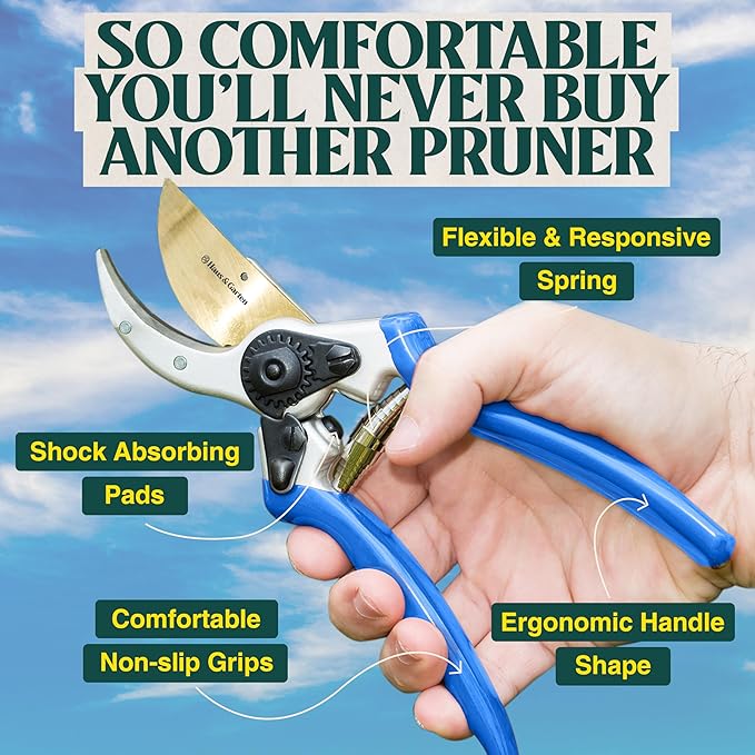 Haus & Garten ClassicPRO 8.5" Premium Titanium Bypass Pruners - Use as Garden Shears Pruning Shears