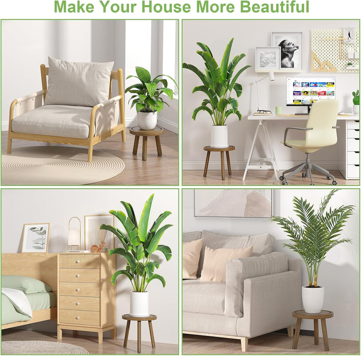3-Pack Wood Plant Stands Indoor, Single Plant Stand for 6-12 Inch Pots, Mid-Century Modern Plant