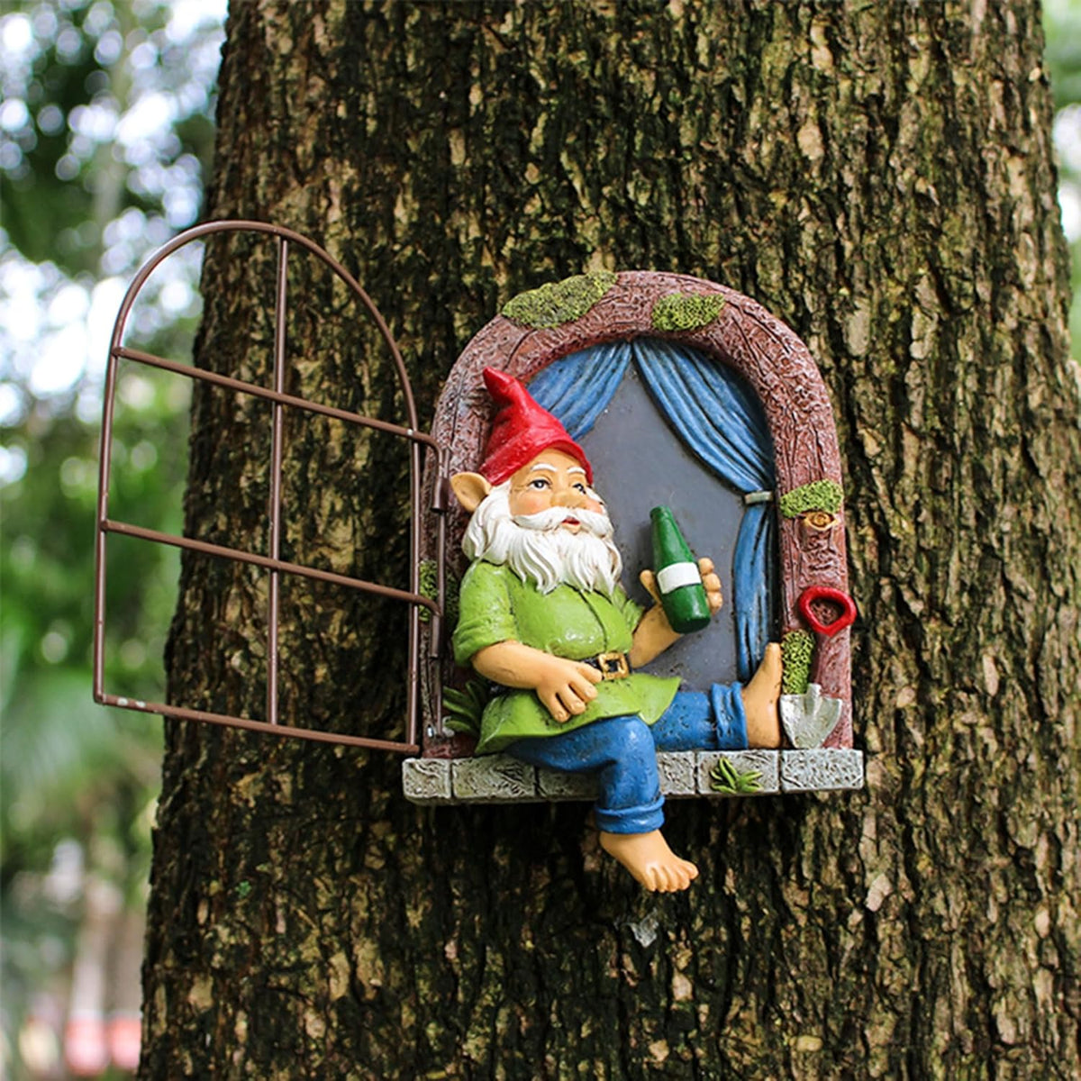 Gnome Tree Hugger, Funny Garden Gnome Resin Statue, Outdoor Ornaments Decor, Whimsical Tree