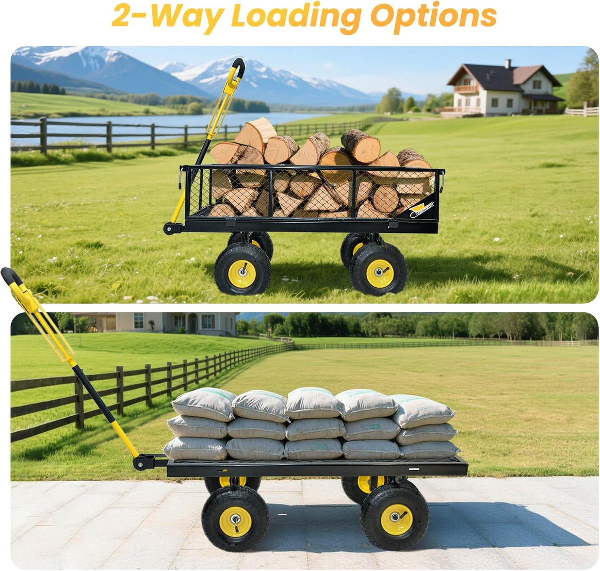 950 lbs Steel Garden Cart, Heavy Duty Yard Utility Wagon with 10" Pneumatic Tires, Removable Mesh
