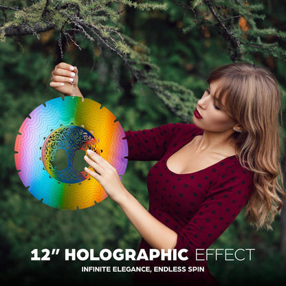 Skylar Tree of Life Wind Spinner, Stainless-Steel Garden Decor, 3D Wind Charm with Holographic