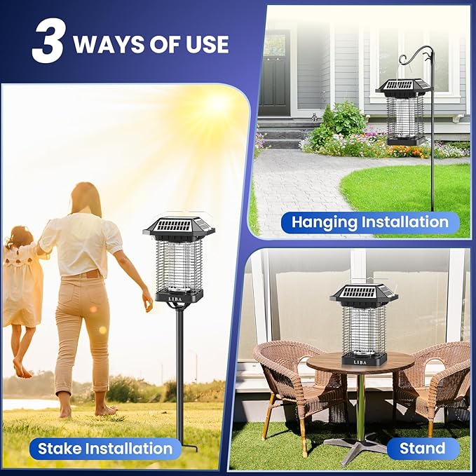 LiBa Solar Bug Zapper Outdoor, 2 in 1 Mosquito Zapper Cordless & Rechargeable, Solar Insect Killer