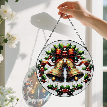 Stained Glass Window Hanging, Pauyadu Sun Catchers Indoor Window, Bells Christmas Suncatcher