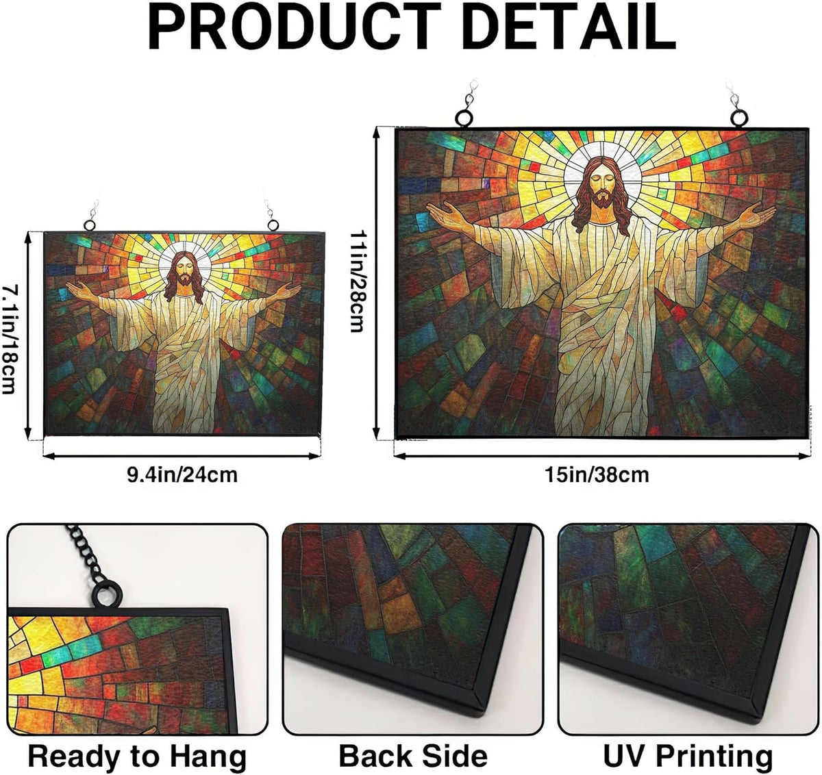 Customized Rectangle Boho Jesus Open Arms Stained Glass Suncatcher Stained Glass Window Hangings