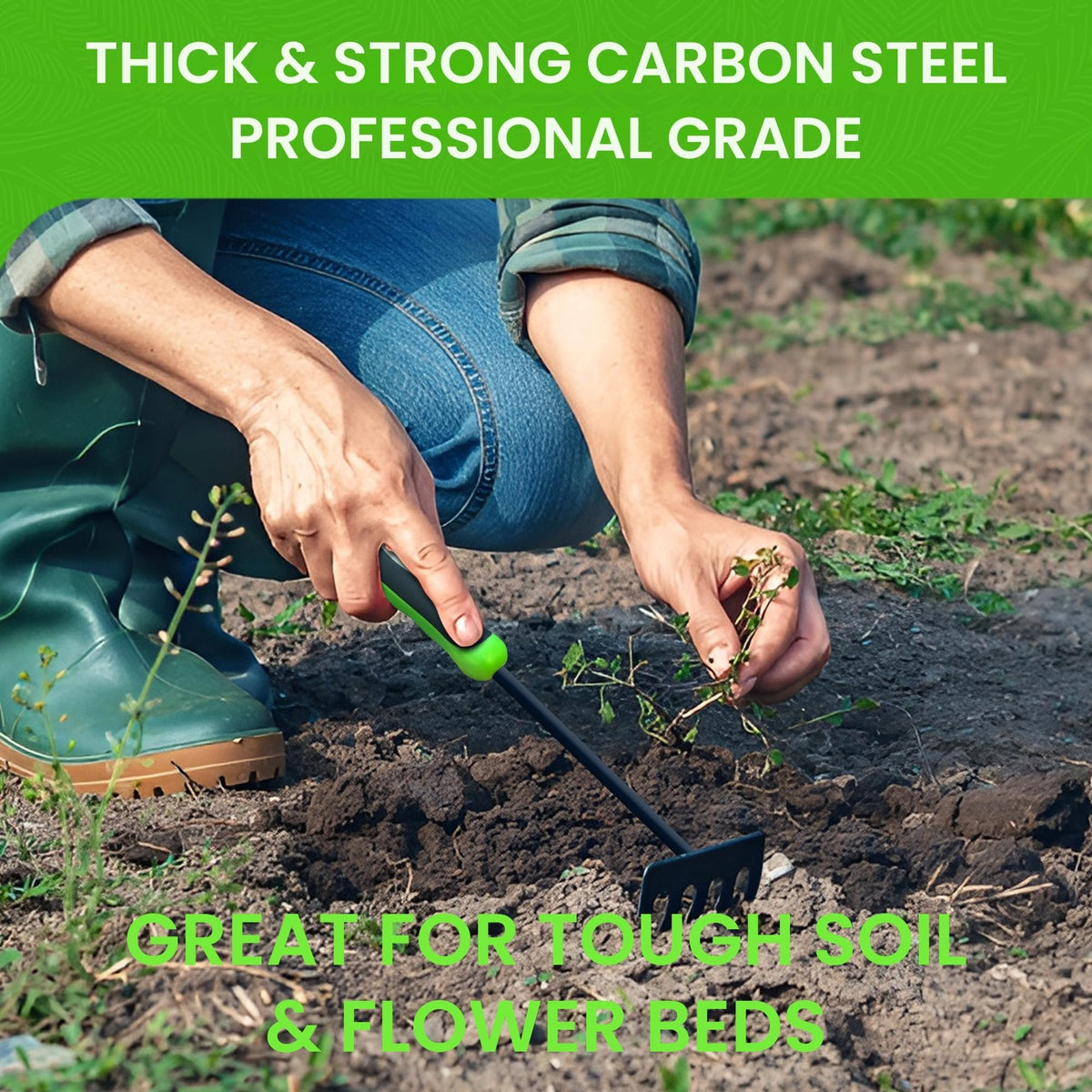 Garden Guru Hand Rake Cultivator Tiller Tool – Strong Carbon Steel for Ultimate Strength - Rust