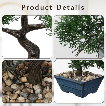 Artificial Bonsai Tree Juniper Faux Plants Indoor Fake Plants Decor with Blue Ceramic Pots for Home
