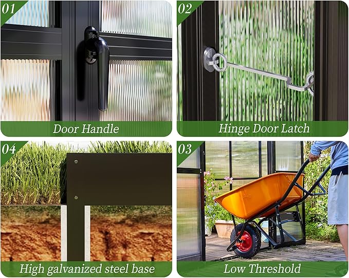 Jocisland 12x13.5x9 Polycarbonate Outdoor Aluminum Greenhouse - Quick Connect Fittings, 6.7 FT