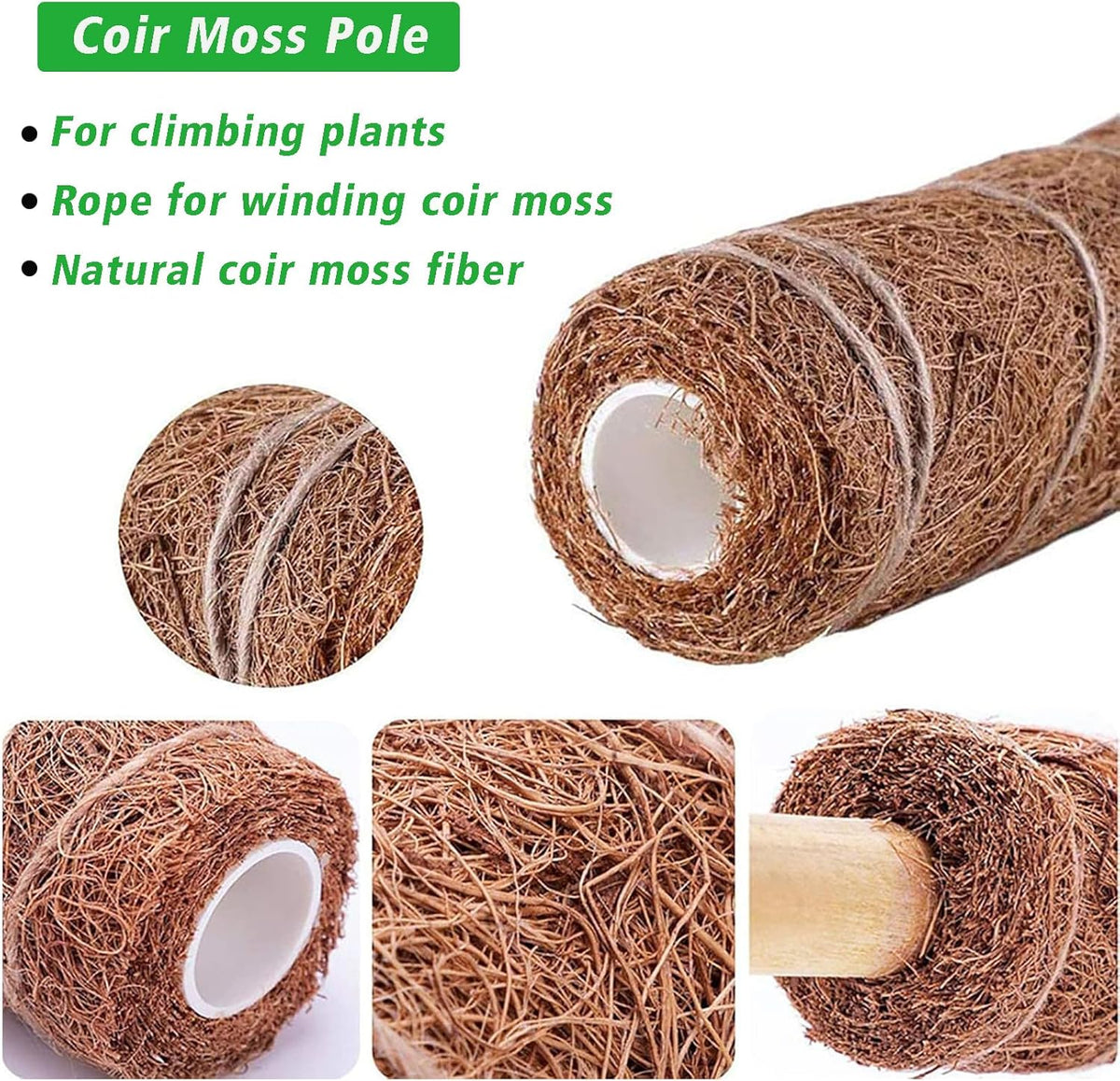YEAJON 4 Pcs 15.7 Inch Coir Moss Totem Pole Monstera Plant Support with 2 Pcs 32.8ft Jute Rope