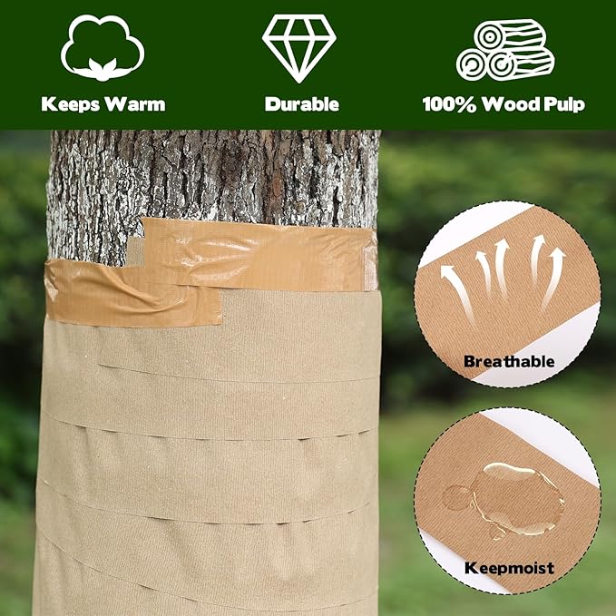 328 Ft Paper Tree Wrap for Damaged Bark, 3.15" Weather Resistant Tree Trunk Protectors Wraps to