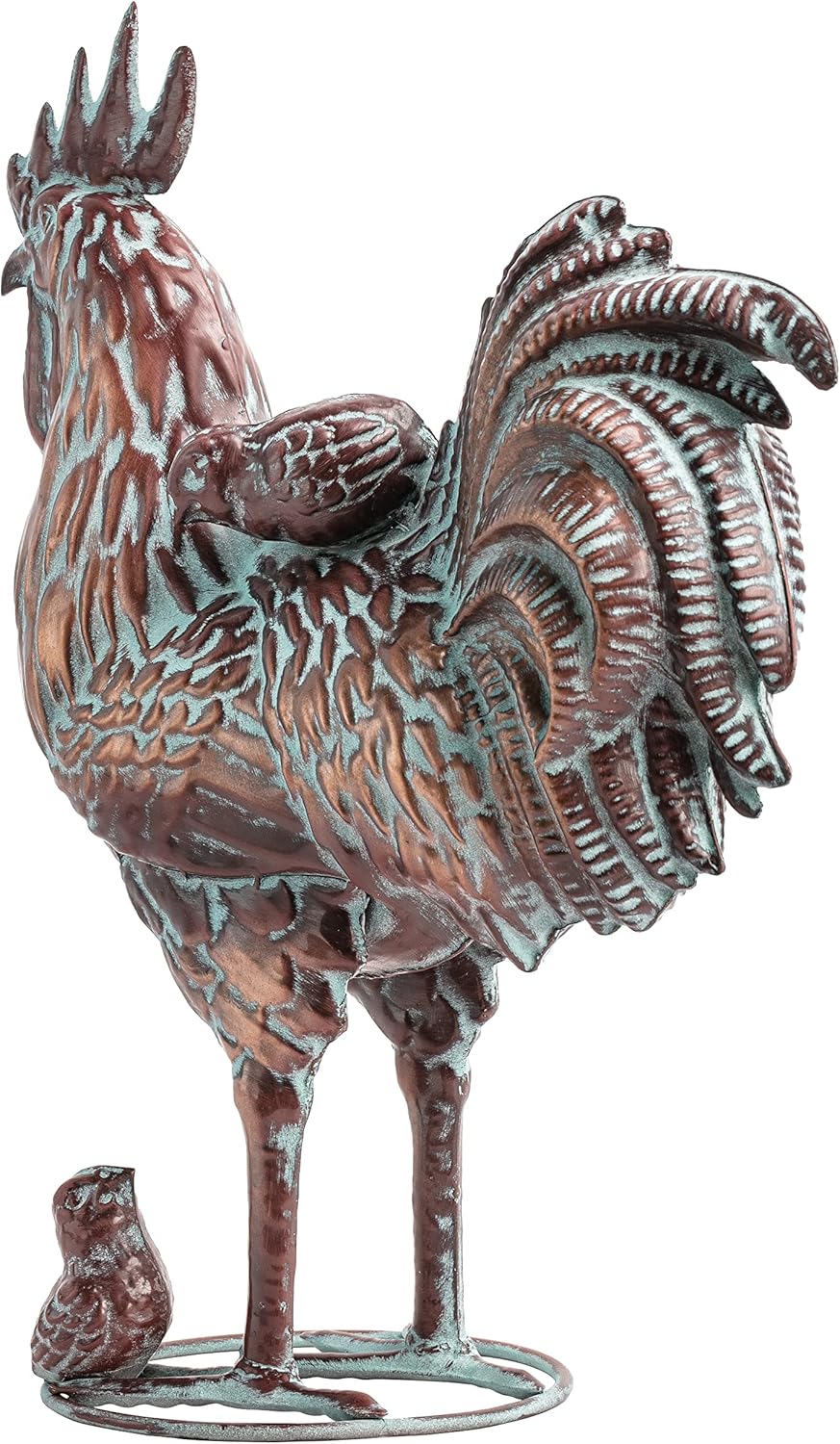 Metal Rooster w/ Chicks Statue Garden Yard Decor,15.7"L x 18.8"H Metal Chickens Yard Art, Vintage