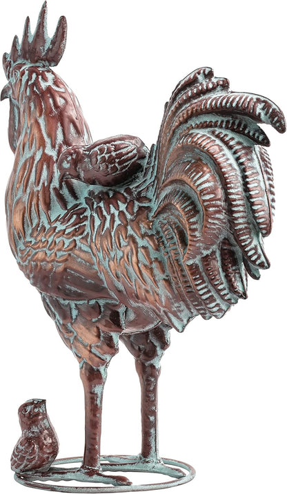Metal Rooster w/ Chicks Statue Garden Yard Decor,15.7"L x 18.8"H Metal Chickens Yard Art, Vintage