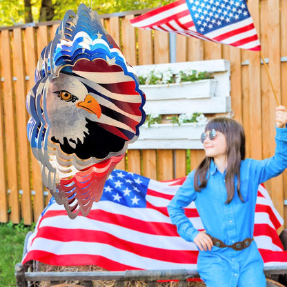 American Flag Wind Spinner - Patriotic Eagle Design | 12In 3D Holographic Hanging Wind Sculptures &