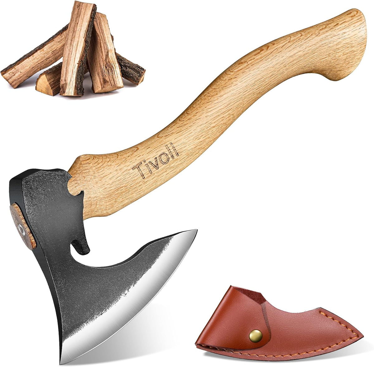 Tivoli Camping Hatchet Axe with Sheath – 16.5" High Carbon Steel Axe with Beech Wood Handle