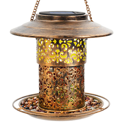 DY-SKTY Metal Bird Feeder for Outdoor Hanging, Large Capacity Solar light Wild Bird Feeder with