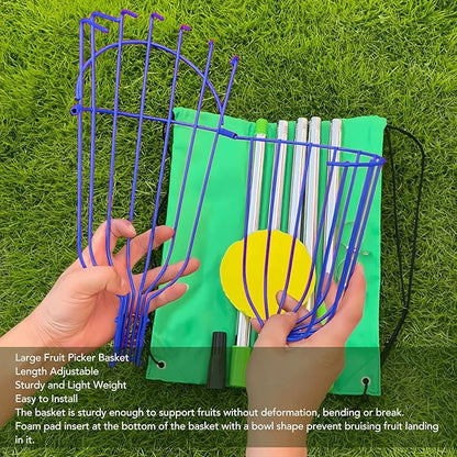 Fruits Catcher,Stainless Steel Fruit Picker Tool with Basket Pole Fruits Catcher Tree Picker Length