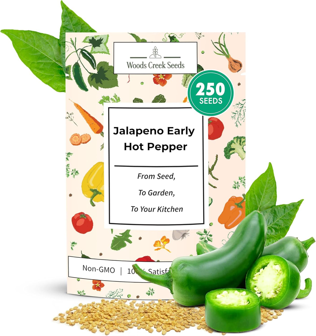 Woods Creek Seeds: Jalapeño Early Hot Pepper Seeds for Planting - Heirloom Non-GMO Jalapeno Seeds