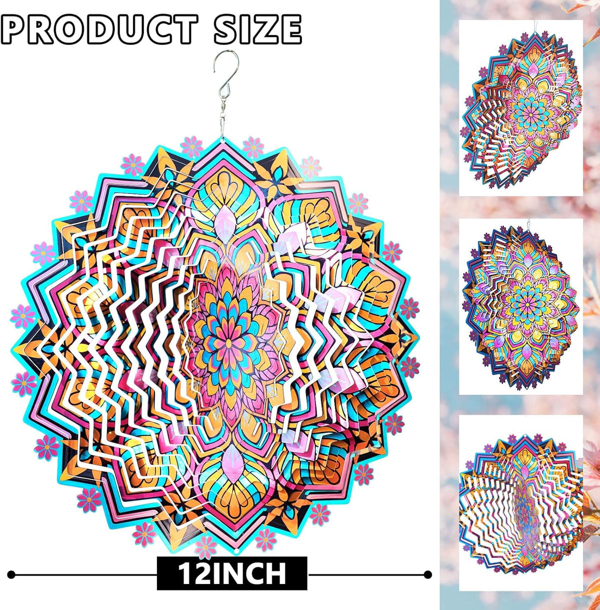 Goolyrusim Metal Wind Spinner - Mandala Lotus Wind Spinners, 12inch Kinetic 3D Hanging Wind