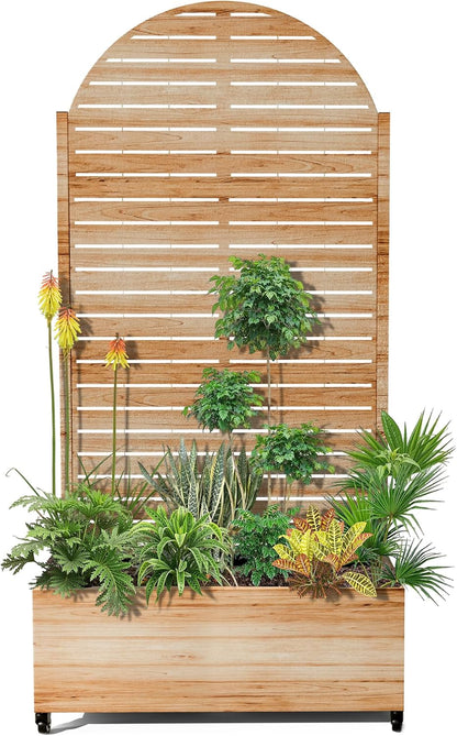 15.7"×70.9"×35.4" Metal Raised Garden Bed with Trellis and Wheels - Tall Trellis Planter Box for