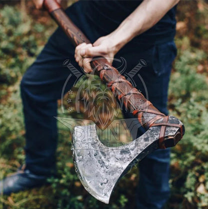 SHINY CRAFTS-Axes Handmade Viking Axe Hatchet Norse Axe- 40" Long Two-Handed Berserker Axe Forged