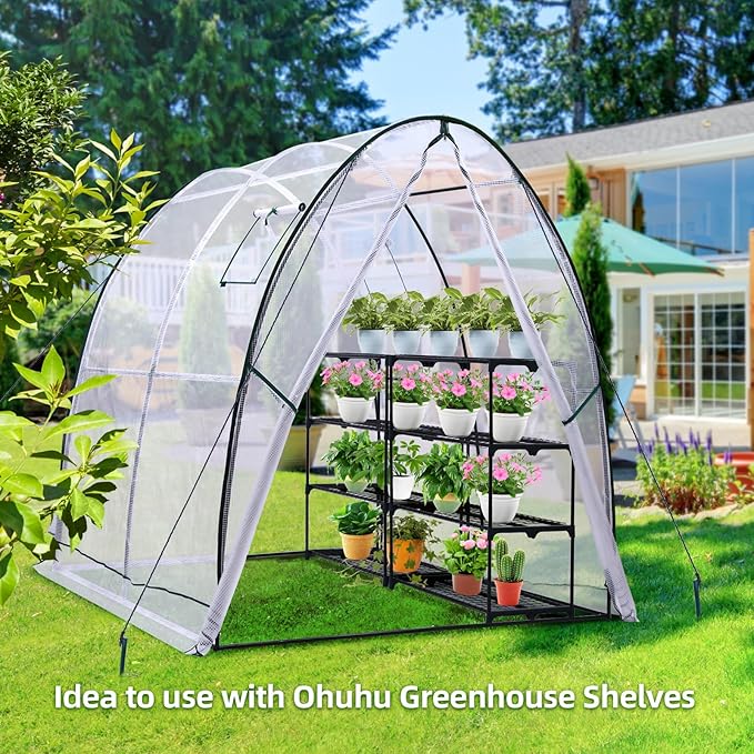 Ohuhu Portable Tunnel Greenhouse Outdoor: Heavy Duty Walk in Green House with Mesh Windows Durable