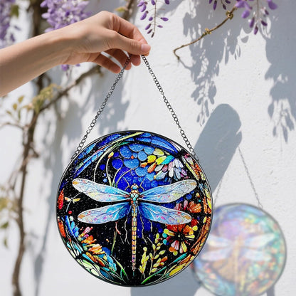 8 Inch Stained Glass Suncatcher Ornament, DOUHASU Dragonfly Sun Catchers Indoor Window, Stained