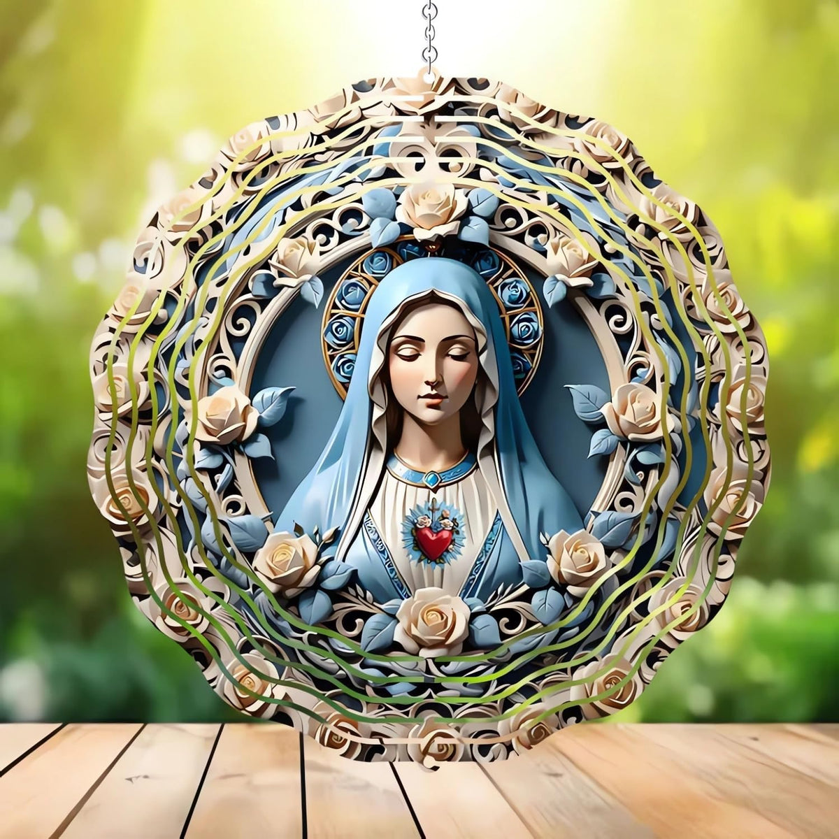 Sacred Heart of Mary - Wind Spinners 2026 New Wind Chimes for Outside 3D Metal Windmill Hanging