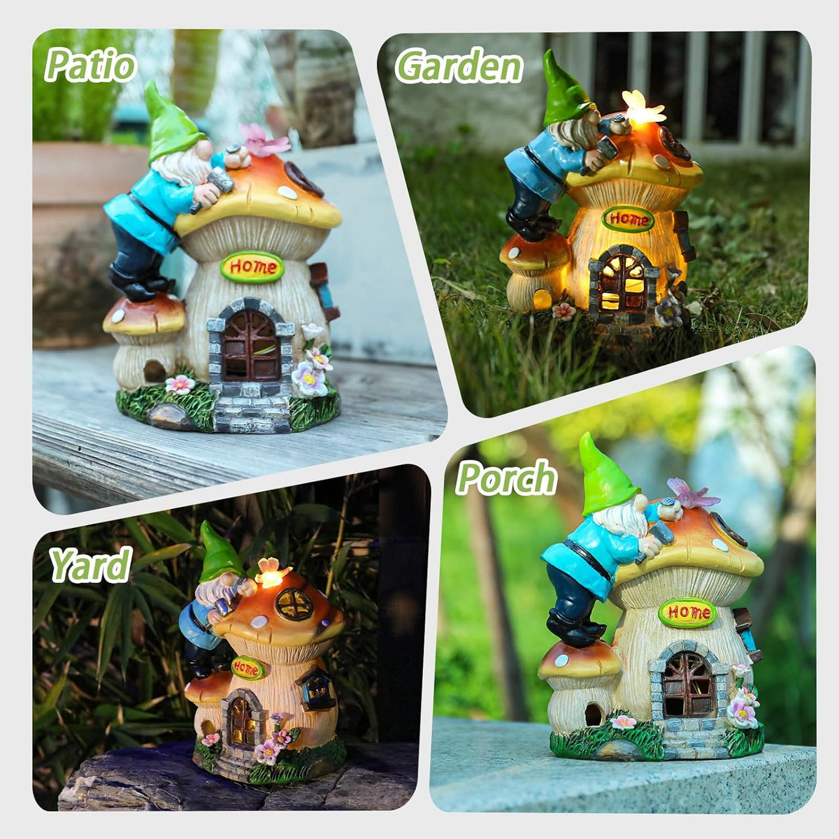 Garden Gnome Statue - Solar Powered Gnome Lights Decoration Outdoor Figurines for Yard with Gnome