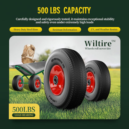 (2 Pack) 4.10/3.50-4 Flat Free Tire and Wheel 10-Inch Solid Wheel Replacement with 5/8 Extra 3/4