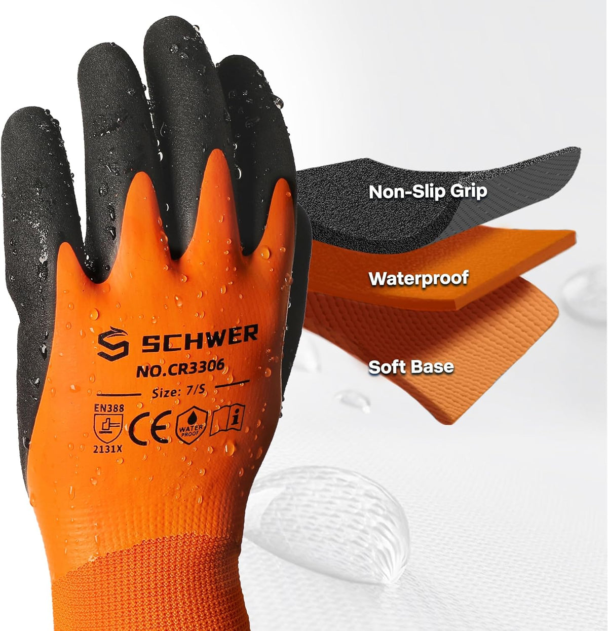 Schwer 2 Pairs Waterproof Work Gloves for Men and Women CR3306, Gardening Gloves with Double Latex