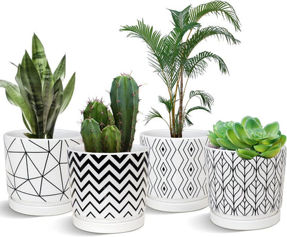 Ton Sin Plant Pots,5.5 Inch White Pots for Indoor Plants with Drainage Holes,Cylinder Flower Pot