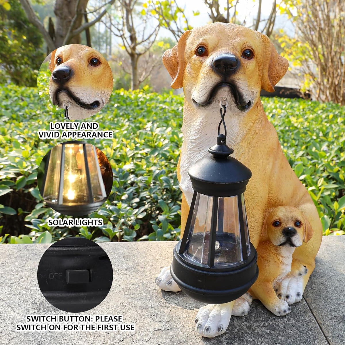 Garden Dog Statues Outdoor Decor, Solar Lights Outdoor Labrador Figurine Solar Dog Ornaments for