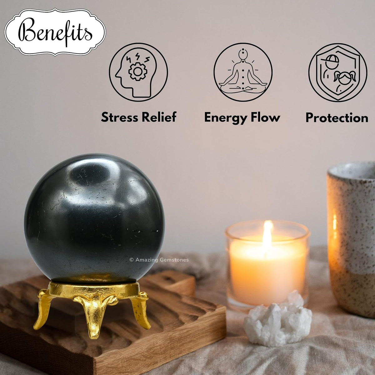 Amazing Gemstone Hematite Crystal Ball with Stand - 2 Inches Crystal Sphere Meditation Balls for