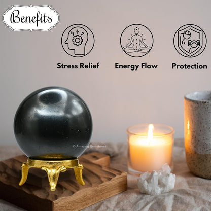 Amazing Gemstone Hematite Crystal Ball with Stand - 2 Inches Crystal Sphere Meditation Balls for