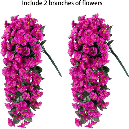 Artificial Fake Hanging Flowers Plants for Outdoor Outside Decoration, 2PCS Faux Silk UV Resistant