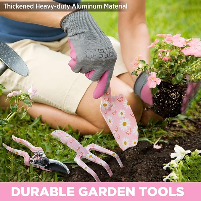 WORKPRO 5PCS Gardening Tools, Aluminum Heavy Duty Garden Tool Set with Bag, Ideal Gardening Gifts