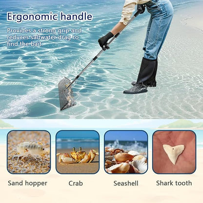 Sand Flea Rake Set, Sand Sifter for The Beach, Stainless Steel Shark Tooth Sifter, with 16" Width