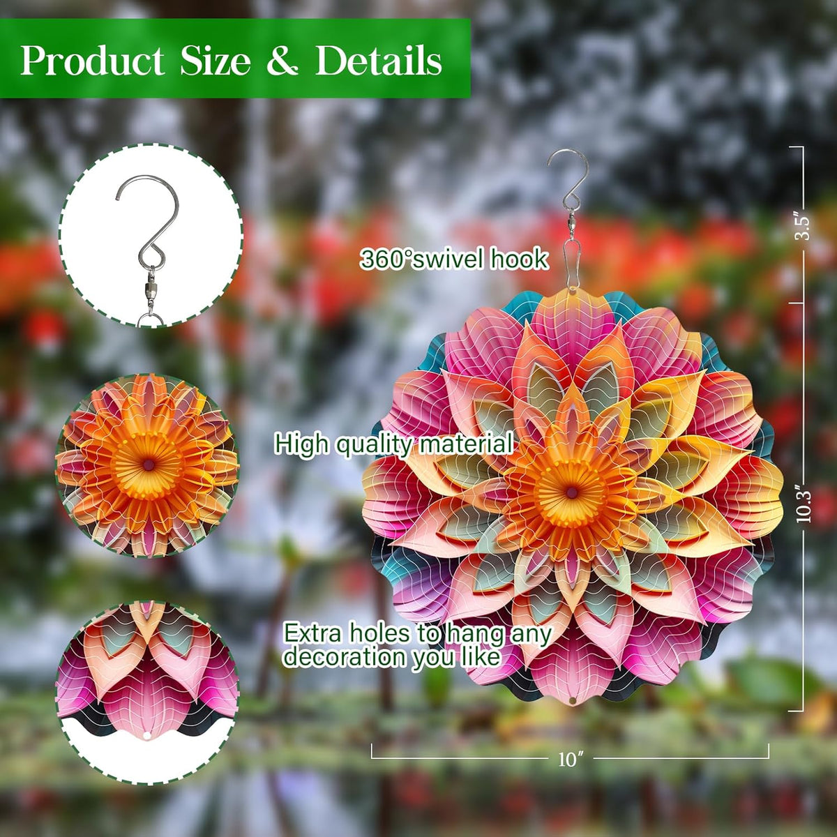 Stainless Steel Wind Spinner Indoor Outdoor Garden Decoration Crafts Ornaments 10 inch 3D Frosted