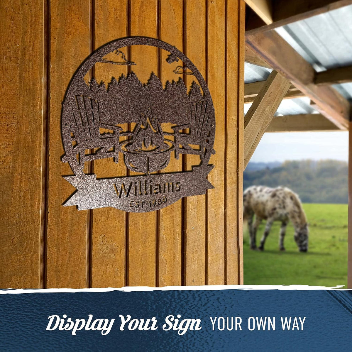 RealSteel Forest Campfire Monogram, Custom Home & Wall Décor, Personalized Sign, Outdoor Campsite